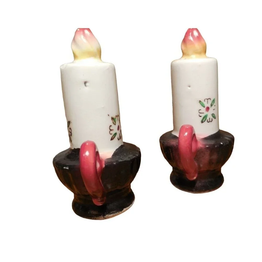 Ceramic Candle-Shaped Salt & Pepper Shakers Japan Vintage